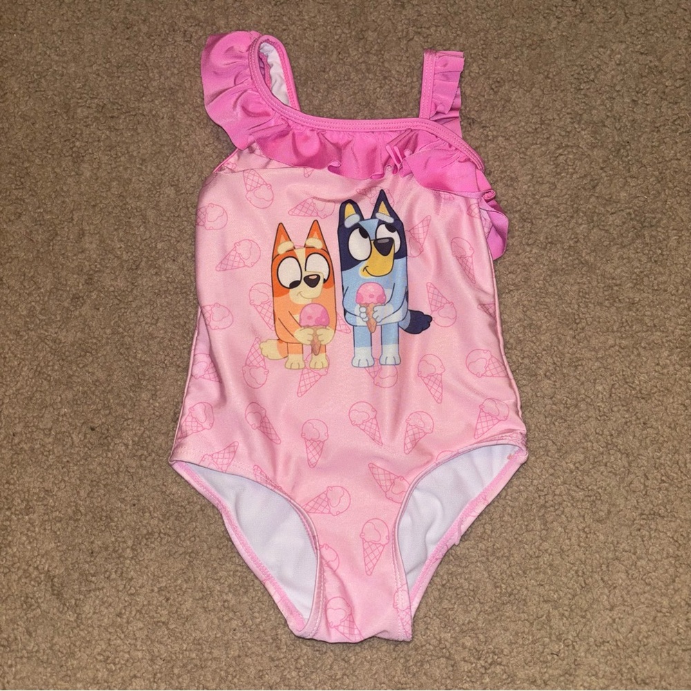 Kids Pink One-Piece Swimwear with Bluey and Bingo Print
